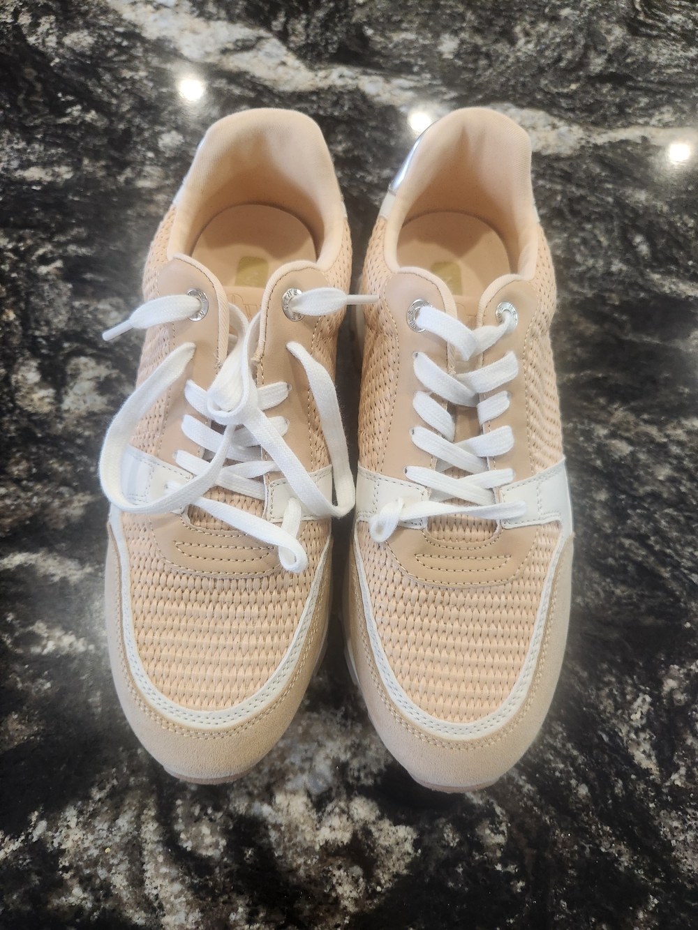 Nine West Beige and White Knit Lace-Up Sneakers
